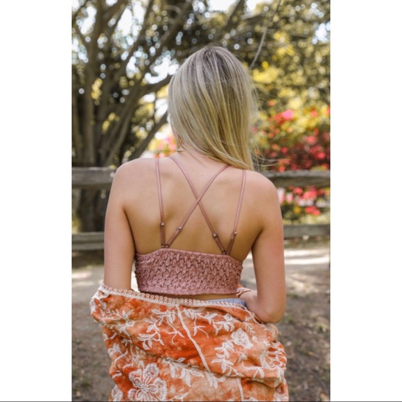 New Mauve Crochet Scalloped Lace Longline Bralette - Picture 2 of 4